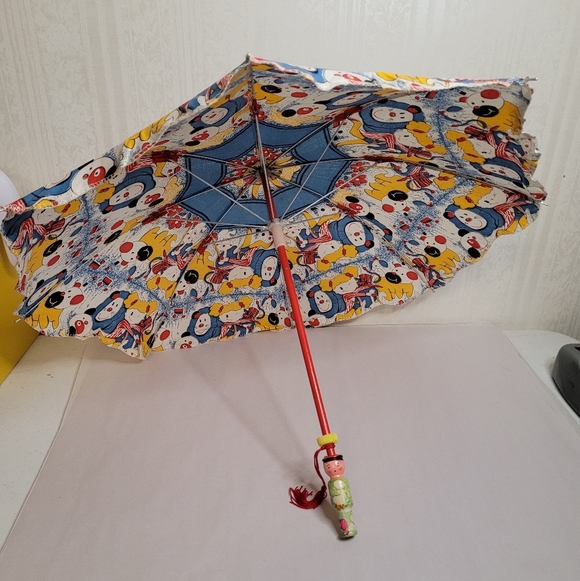 Vintage Small Fabric Parasol Umbrella Novelty Kokechi Colorful Whimsy - Picture 4 of 11